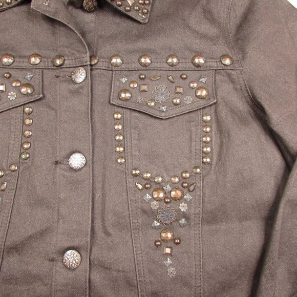 DG2 Embellished Brown Denim Jean Jacket L - Picture 5 of 9